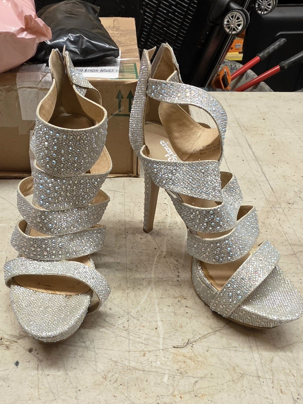 Charlotte Russe Crystal Embellished Strappy High Heels - Silver